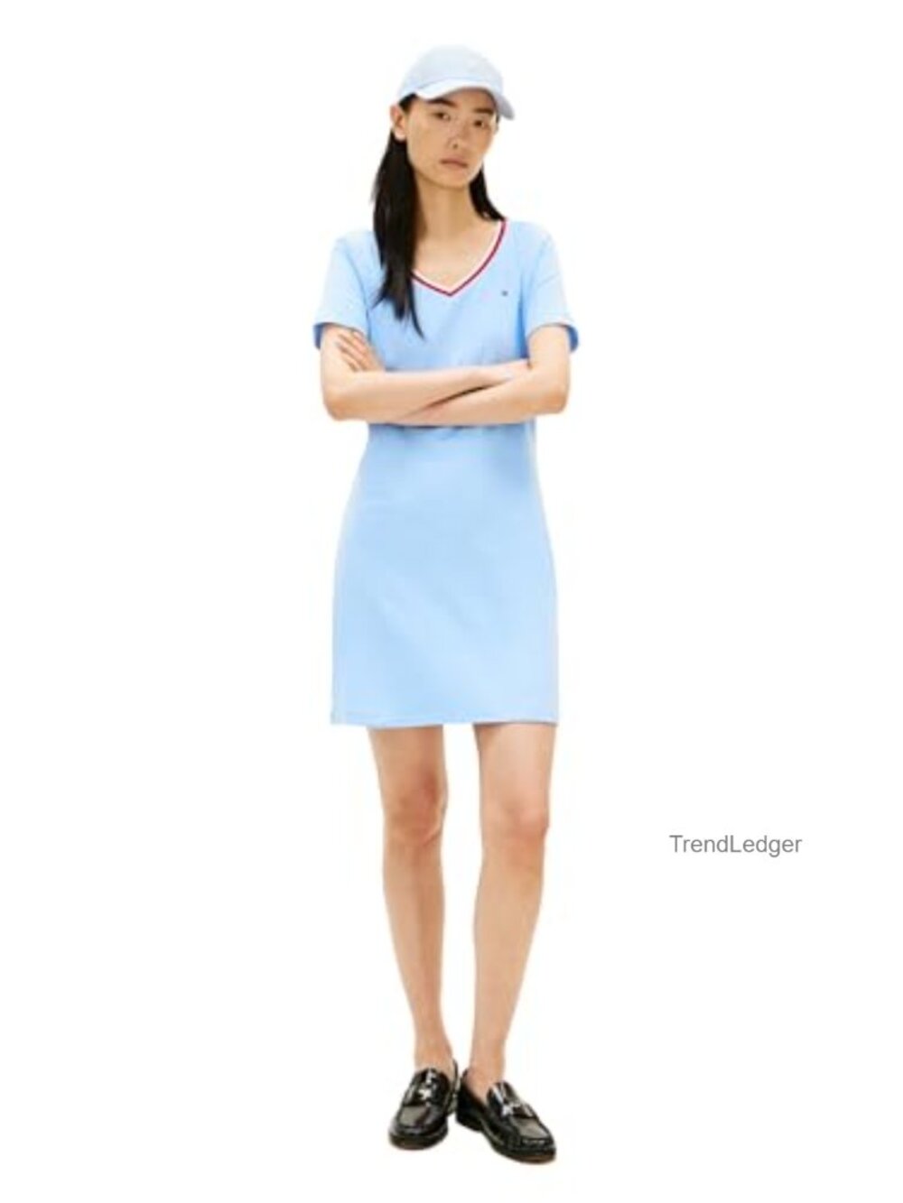 Women's 100% Cotton V-Neck Short Sleeve T-Shirt Dress Loose Fit Casual